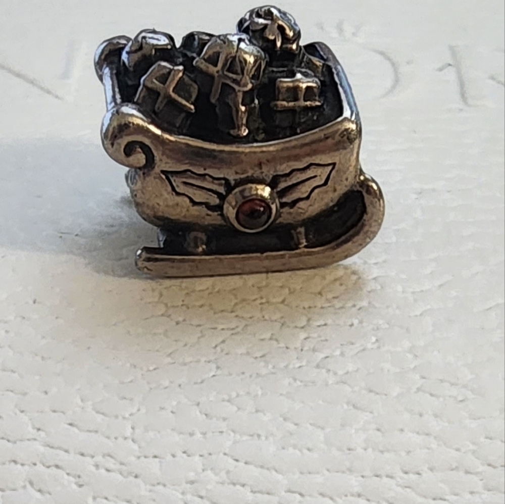 Pandora Retired Garnet Sleigh Charm Christmas Santa